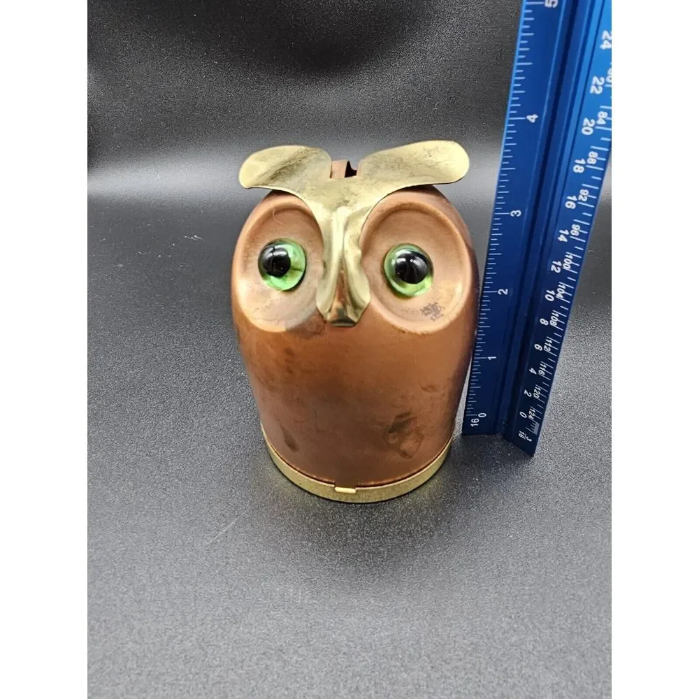 Vtg. Coppercraft Guild Copper Owl Coin‎ Bank With Green Glass Eyes 4
